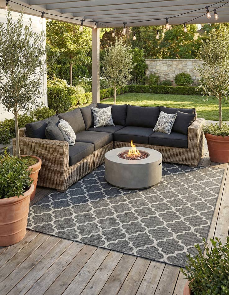 Detail image of 13' x 13'  Washable Trellis Indoor / Outdoor Square Rug