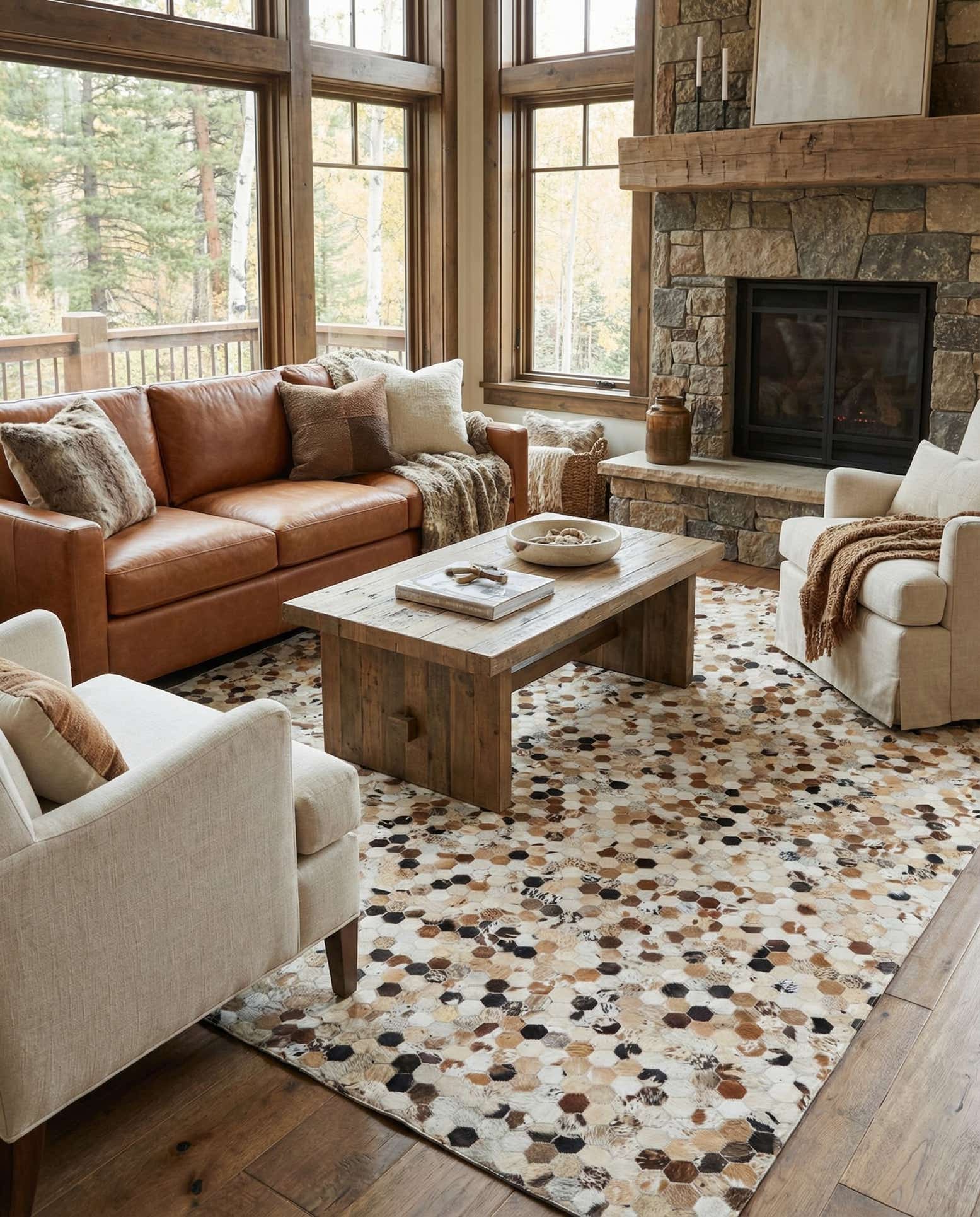 8' 1 x 10' Cowhide Leather Rug
