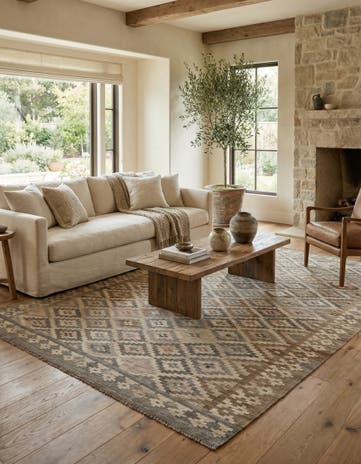 6' 3 x 9' 8 Hand Woven Kilim Maymana Wool Rug