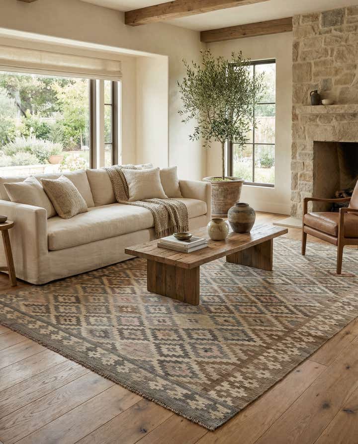 6' 3 x 9' 8 Hand Woven Kilim Maymana Wool Rug