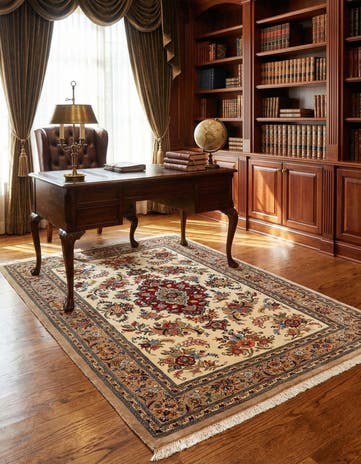 3' 7 x 5' 4 Hand Knotted Qom Persian Rug