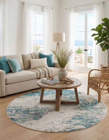 Blue Washable Vivid Round Rug