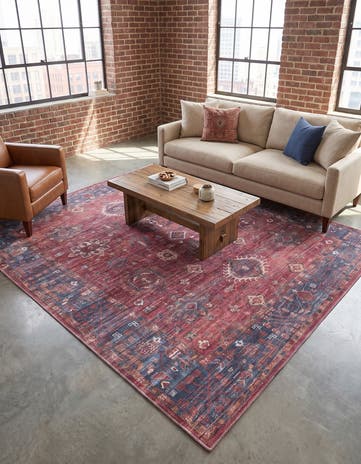 Antique Red Washable Maahru Square Rug