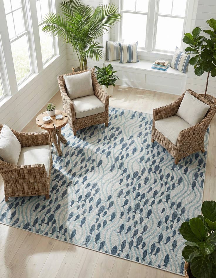 Detail image of 13' x 13'  Washable Coastal Indoor / Outdoor Square Rug