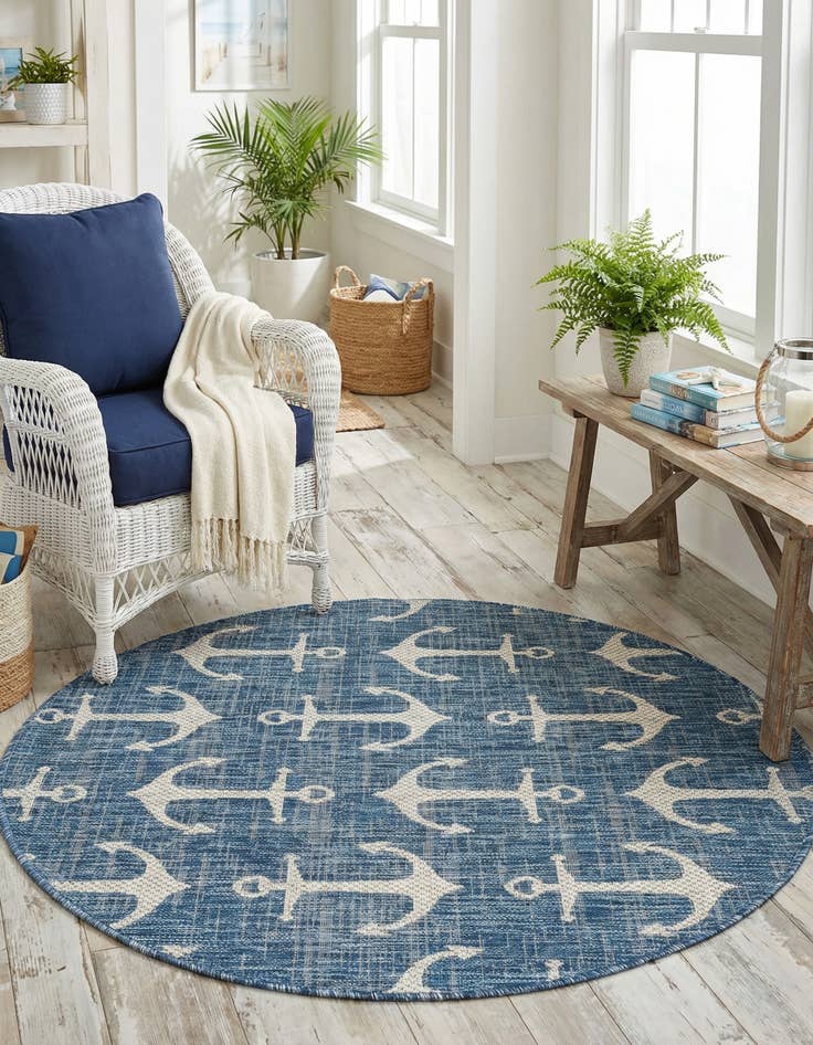 Detail image of 4' x 4'  Washable Coastal Indoor / Outdoor Round Rug