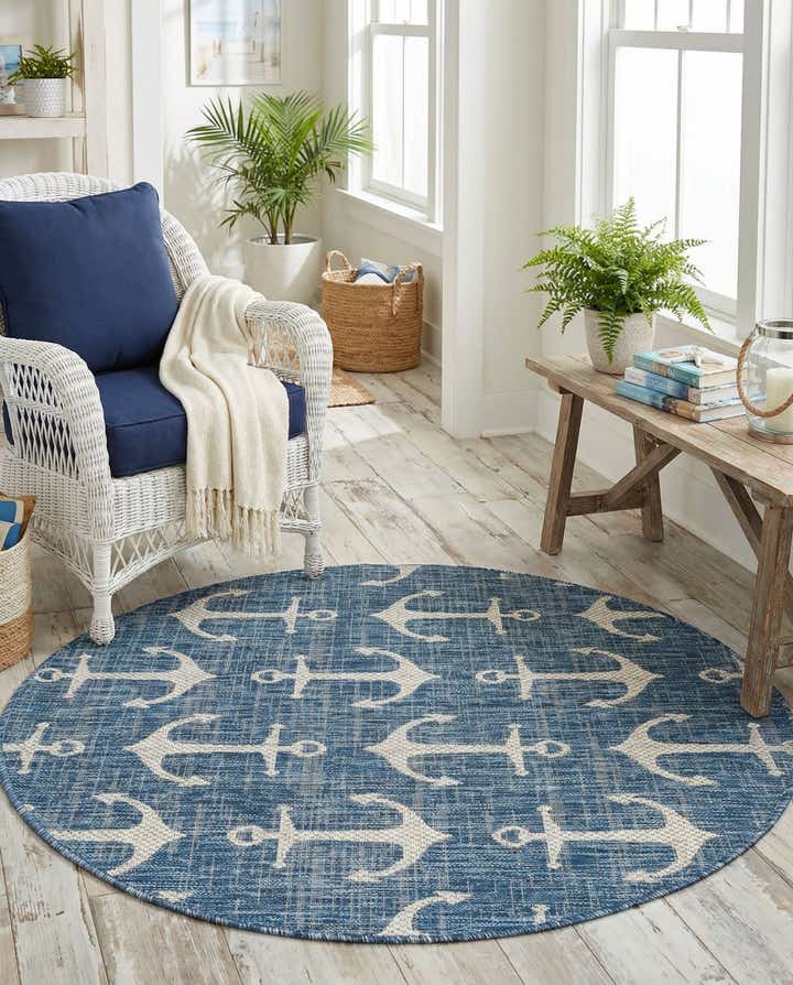 4' x 4' Easy-Clean Coastal Indoor / Outdoor Round Rug
