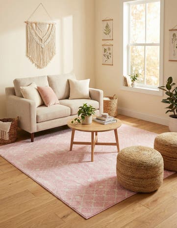 Pink Moroccan Trellis Square Rug