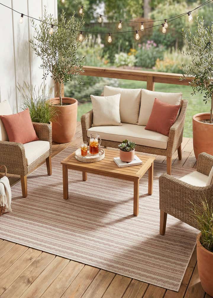 7' 10 x 7' 10 Easy-Clean Ribbon Indoor / Outdoor Square Rug