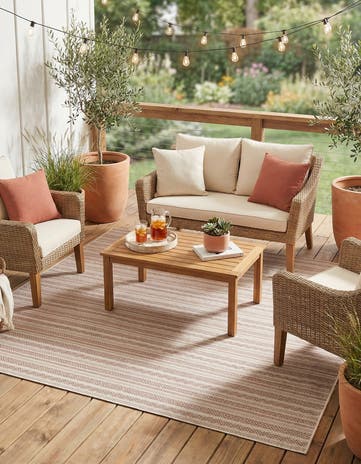 Red Easy-Clean Striped Indoor / Outdoor Square Rug