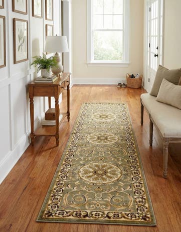 Light Green Classic Aubusson Runner Rug