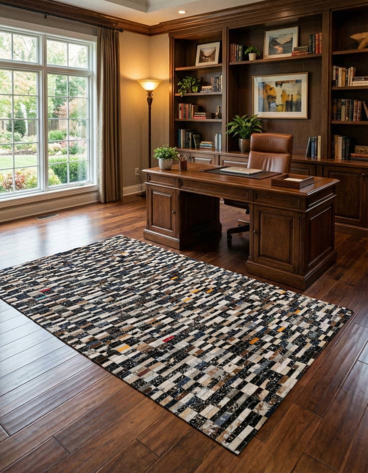 Detail image of  5' 1 x 8' Cowhide - Patchwork Rug