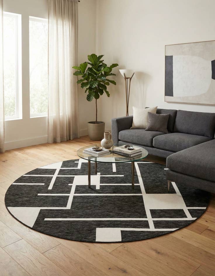 Detail image of  10' x 10'  Washable Modern Indoor / Outdoor Round Rug