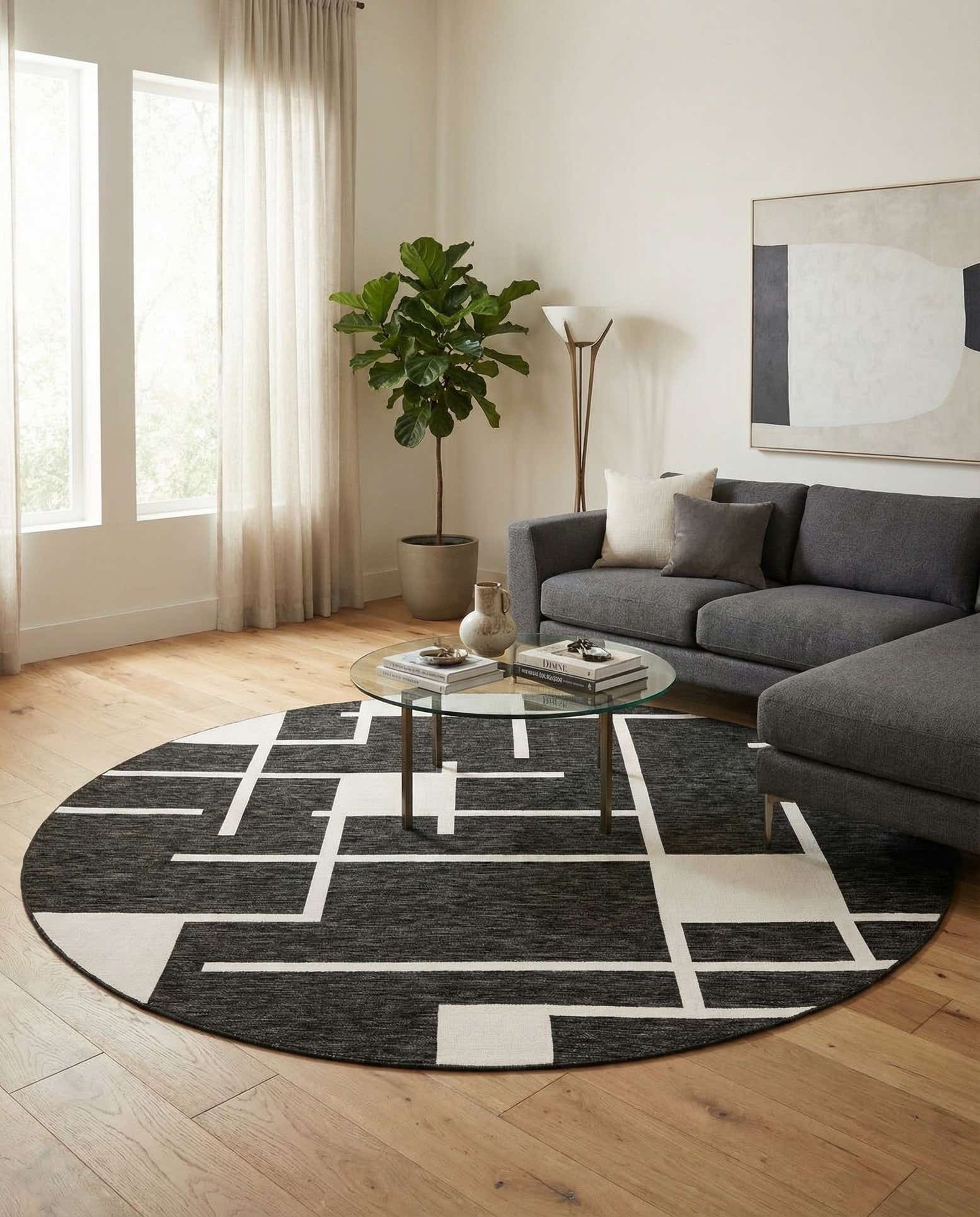 10' x 10' Easy-Clean Modern Indoor / Outdoor Round Rug