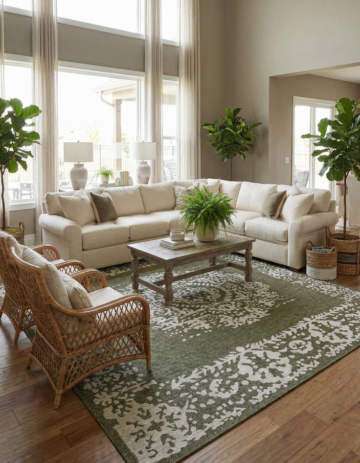 Detail image of 12' x 12'  Washable Traditional Indoor / Outdoor Square Rug