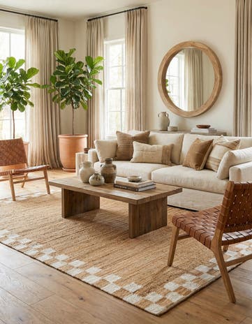 Natural and White Hand Woven Laurel Handwoven Jute Rug