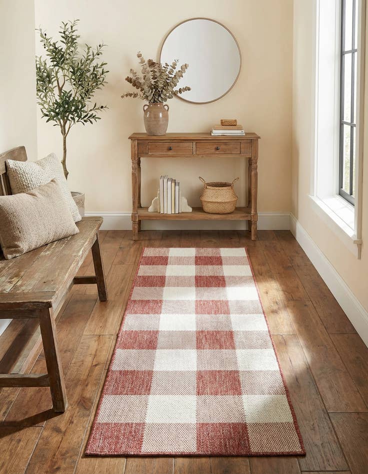Detail image of 2' x 6' Easy-Clean Checkered Indoor / Outdoor Runner Rug