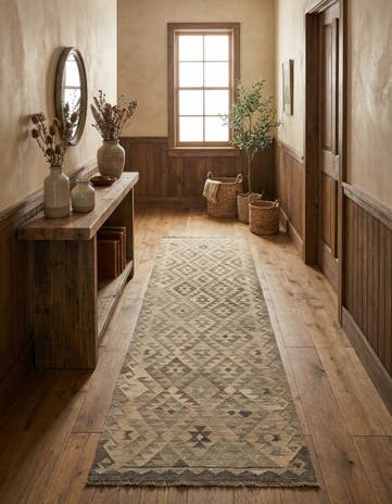 2' 9 x 9' 11 Hand Woven Kilim Maymana Wool Runner Rug