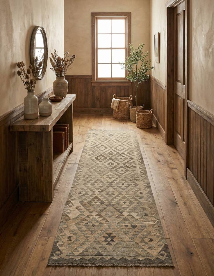 Detail image of 2' 9 x 9' 11  Hand Woven Kilim Maymana Wool Runner Rug