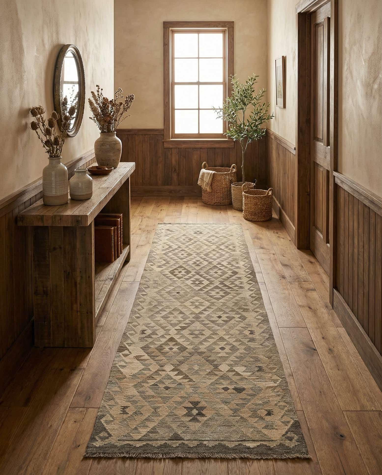 2' 9 x 9' 11 Hand Woven Kilim Maymana Wool Runner Rug