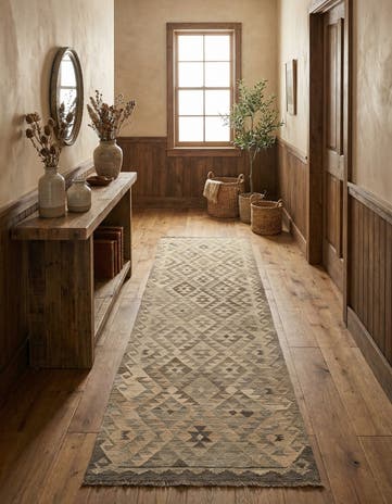 2' 9 x 9' 11 Hand Woven Kilim Maymana Wool Runner Rug