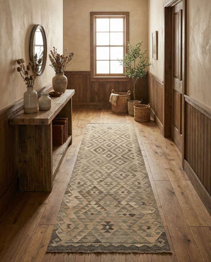 2' 9 x 9' 11 Hand Woven Kilim Maymana Wool Runner Rug