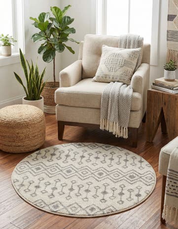 Ivory and Gray Moroccan Trellis Round Rug