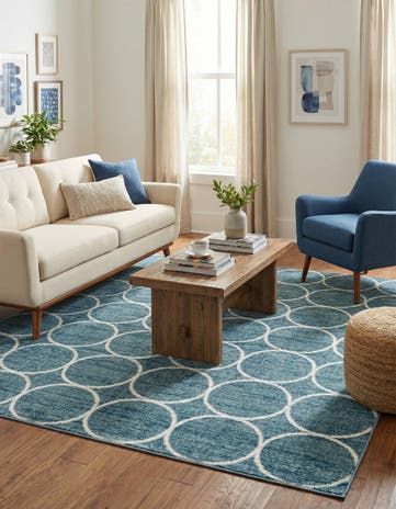 Blue Lattice Trellis Square Rug