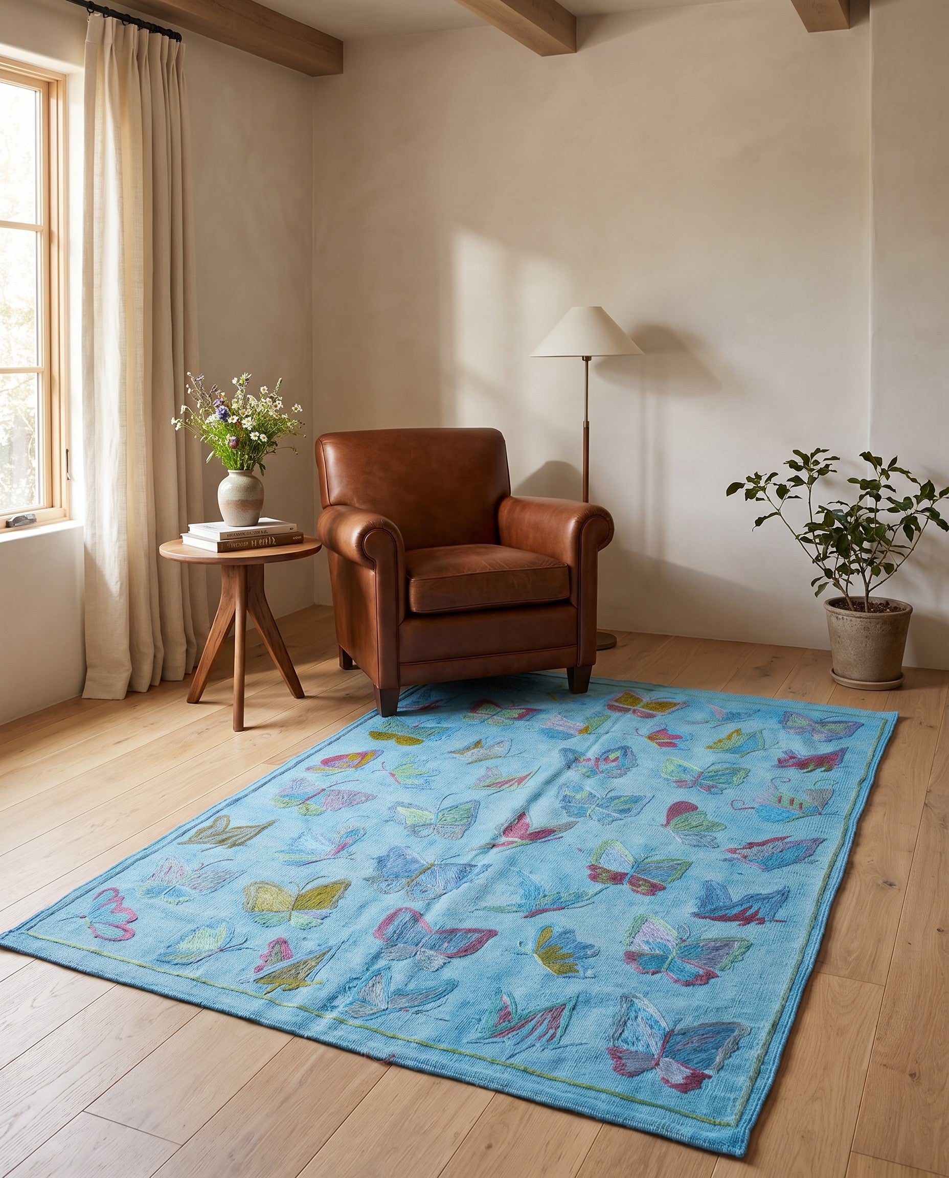 4' 3 x 5' 8 Hand Woven Kilim Suzani Wool Rug