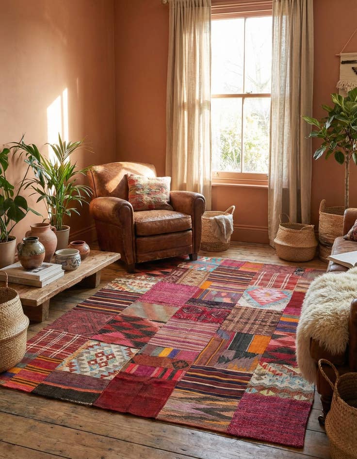 Detail image of  5' x 6' 8  Hand Woven Kilim Patchwork Wool Rug