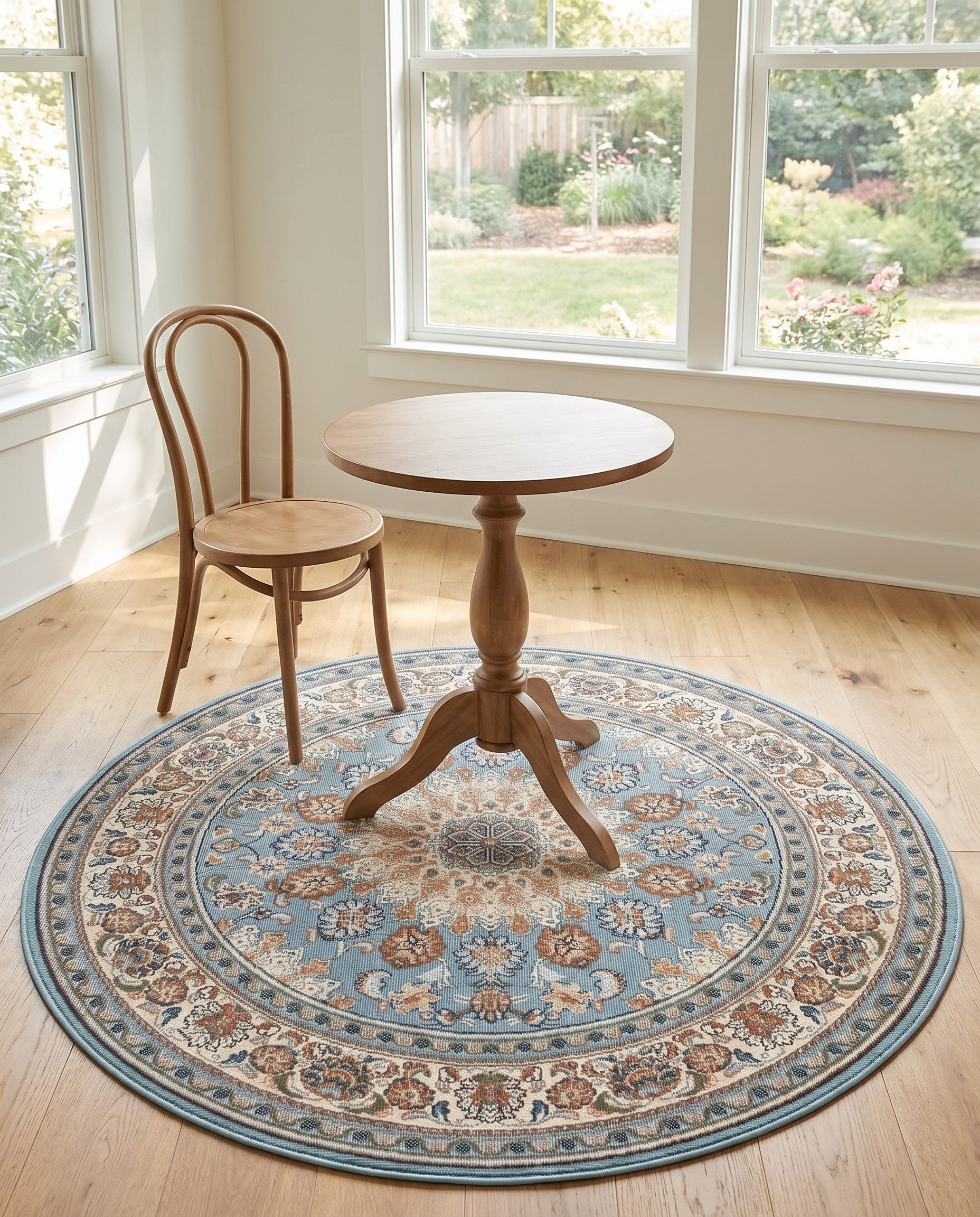 4' 1 x 4' 1 Easy-Clean Traditional Indoor / Outdoor Round Rug