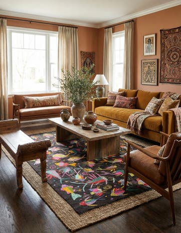 4' 9 x 6' 3 Hand Woven Kilim Suzani Wool Rug