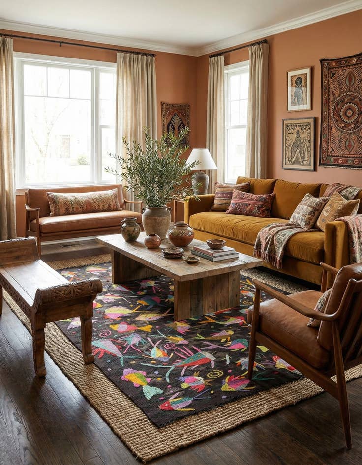 Detail image of 4' 9 x 6' 3  Hand Woven Kilim Suzani Wool Rug