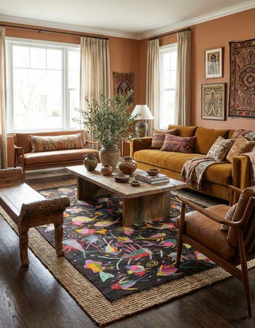 4' 9 x 6' 3 Hand Woven Kilim Suzani Wool Rug