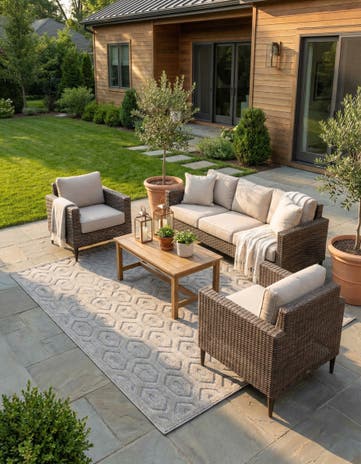7' 10 x 10' Easy-Clean Trellis Textured Indoor / Outdoor Rug