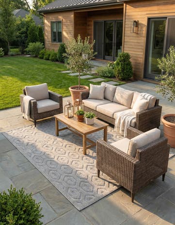 7' 10 x 10' Easy-Clean Trellis Textured Indoor / Outdoor Rug
