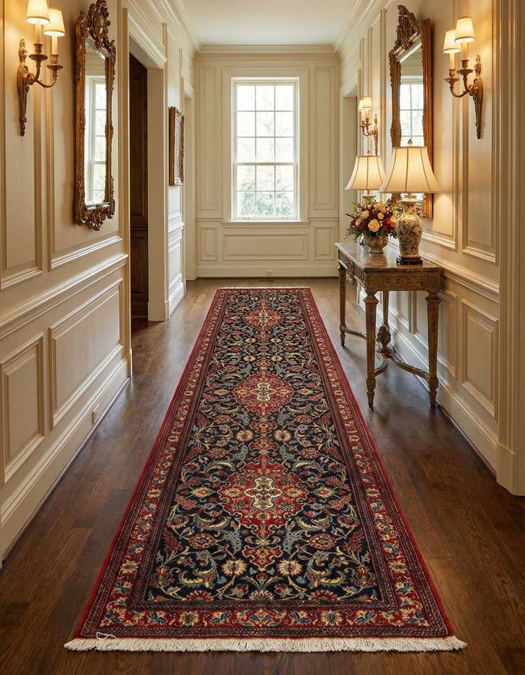 Detail image of  2' 7 x 13' 3  Hand Knotted Qom Persian Runner Rug