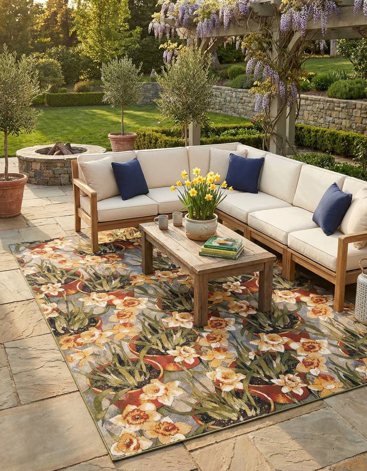 Detail image of 10' x 14' 2  Washable Botanical Indoor / Outdoor Rug