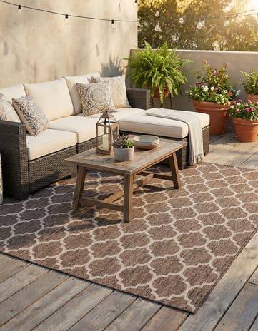 Brown Easy-Clean Lattice Indoor / Outdoor Square Rug