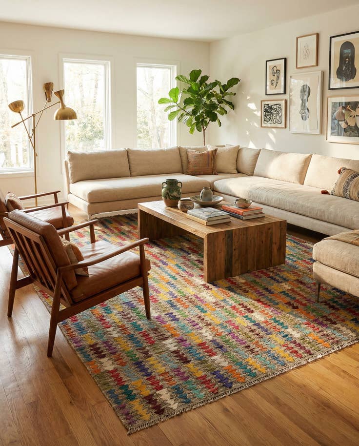 Detail image of 6' 9 x 8' 8 Hand Woven Kilim Modern Wool Rug