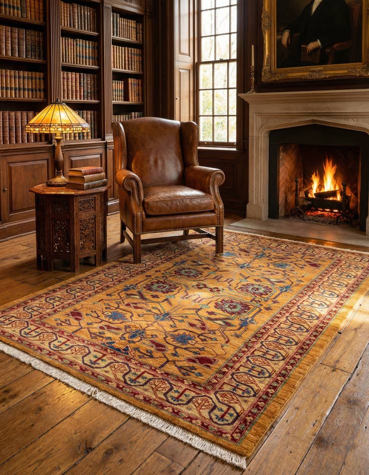 Detail image of  5' x 6' 11  Hand Knotted Ziegler Wool Rug