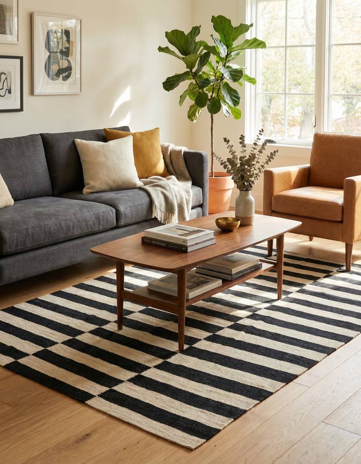 Detail image of 4' 1 x 6'  Hand Woven Kilim Modern Wool Rug