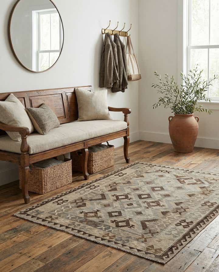 5' 4 x 6' 5 Hand Woven Kilim Maymana Wool Rug
