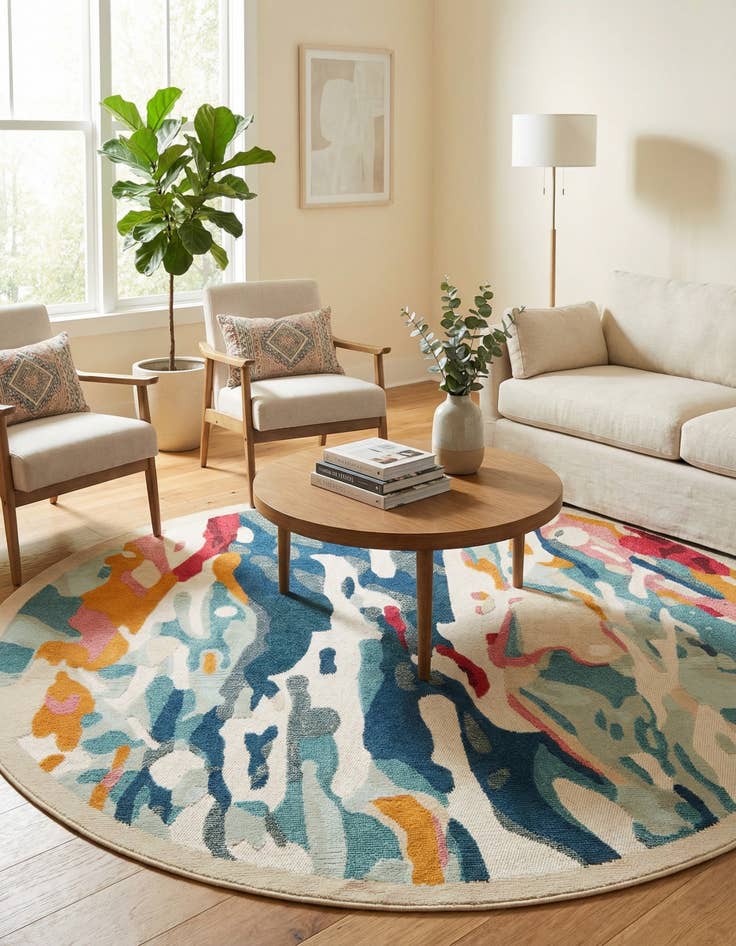 Detail image of  7' 10 x 7' 10  Washable Casablanca Indoor / Outdoor Round Rug