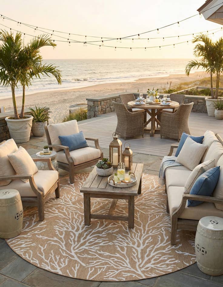 Detail image of  12' x 12'  Washable Coastal Indoor / Outdoor Round Rug
