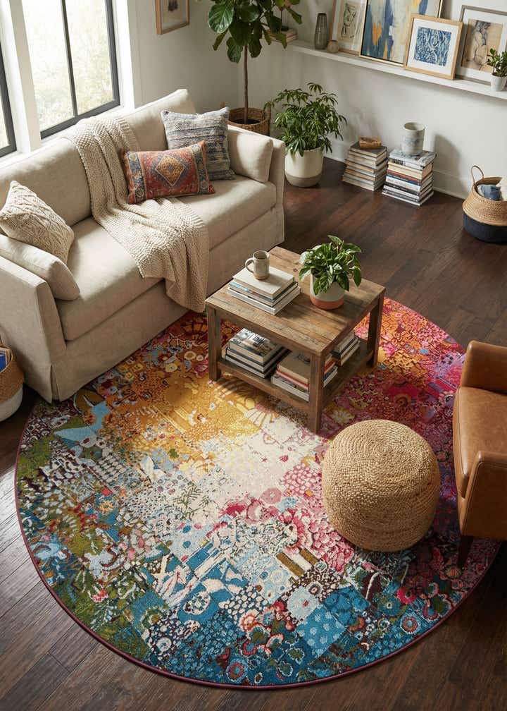 8' x 8' Easy-Clean Modern Indoor / Outdoor Round Rug
