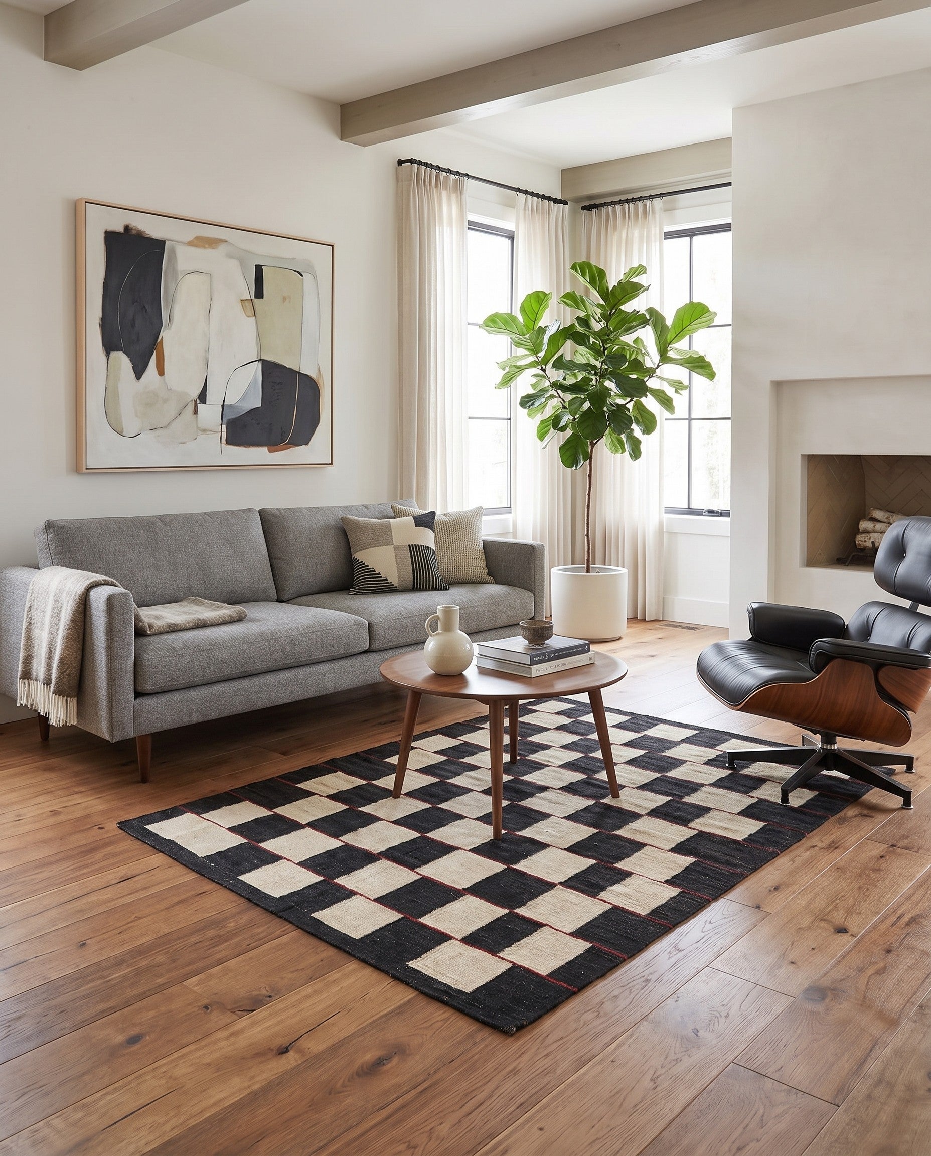 4' 5 x 5' 9 Hand Woven Kilim Modern Wool Rug
