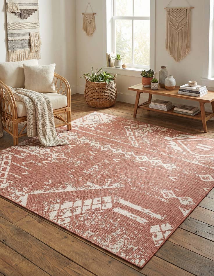 Detail image of 7' x 7'  Washable Bohemian Indoor / Outdoor Square Rug