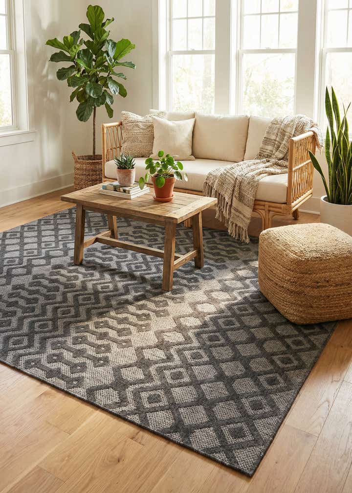 7' 10 x 10' Easy-Clean Trellis Textured Indoor / Outdoor Rug