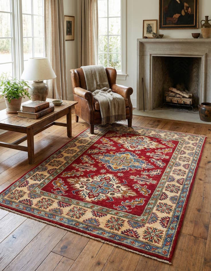 Detail image of 4' x 5' 8  Hand Knotted Kazak Rug