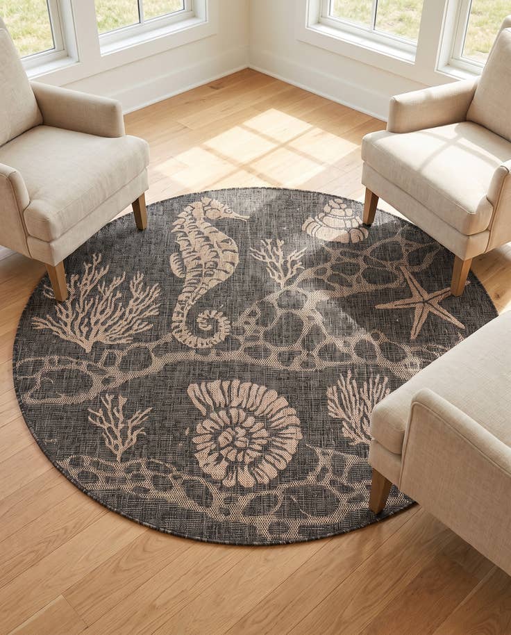 Detail image of 5' 3 x 5' 3 Easy-Clean Coastal Indoor / Outdoor Round Rug